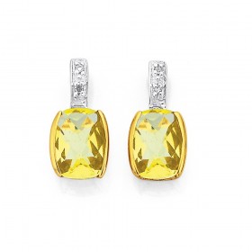 9ct+Gold+Lemon+Quartz+%26amp%3B+Diamond+Earrings
