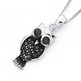 Sterling+Silver+Black+Cubic+Zirconia+Owl+Pendant