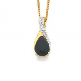 9ct-Pear-Sapphire-Diamond-Pendant on sale
