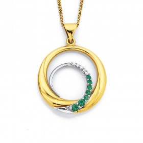 9ct-Created-Emerald-Diamond-Pendant on sale