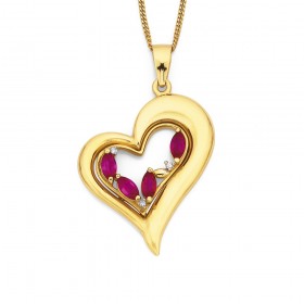 9ct-Created-Ruby-Diamond-Heart-Pendant on sale