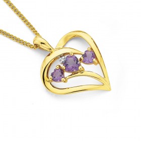 9ct-Amethyst-Diamond-Trilogy-Heart-Swirl-Pendant on sale