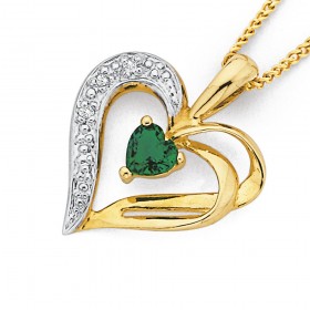 9ct-Created-Emerald-Diamond-Heart-Pendant on sale