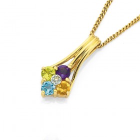 9ct-Gold-Multi-Colour-Stone-Diamond-Pendant on sale