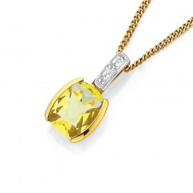 9ct-Gold-Lemon-Quartz-Diamond-Pendant on sale