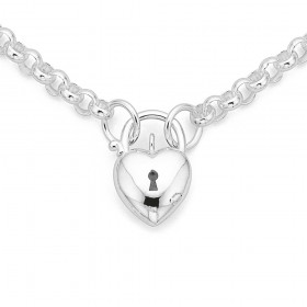 Sterling+Silver+45cm+Belcher+Chain+with+Heart+Padlock