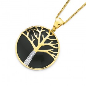 9ct-Onyx-Diamond-Tree-Pendant on sale