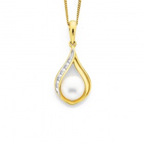 9ct-Freshwater-Pearl-Diamond-Pendant on sale