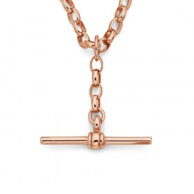9ct+Rose+Gold+45cm+Oval+Belcher+T-Bar+Fob+Chain