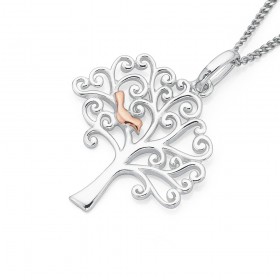 Sterling+Silver+Rose+Gold+Plated+Tree+of+Life+Pendant