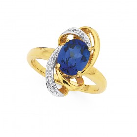 9ct+Created+Sapphire+%26amp%3B+Diamond+Ring