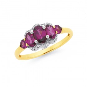 9ct-Rhodolite-Garnet-Diamond-Ring on sale