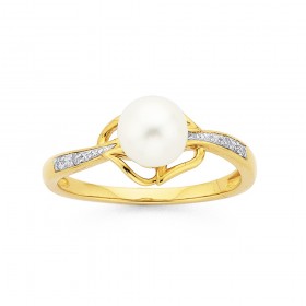 9ct-Freshwater-Pearl-Diamond-Ring on sale
