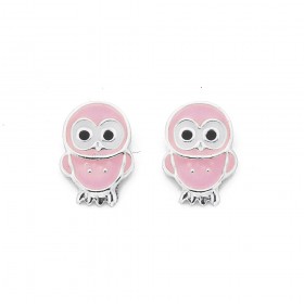 Pink-Enamel-Owl-Stud-Earrings-in-Sterling-Silver on sale