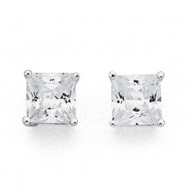 Sterling+Silver+Square+Cubic+Zirconia+Earrings