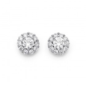 Cubic+Zirconia+Cluster+Studs+in+Sterling+Silver