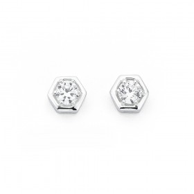 Cubic-Zirconia-Hexagon-Studs-in-Silver on sale