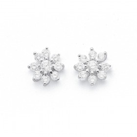 Cubic-Zirconia-Cluster-Stud-Earrings-in-Sterling-Silver on sale