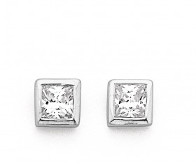 Cubic-Zirconia-Square-Stud-Earrings-in-Sterling-Silver on sale