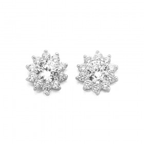 Sterling+Silver+Cubic+Zirconia+Cluster+Studs