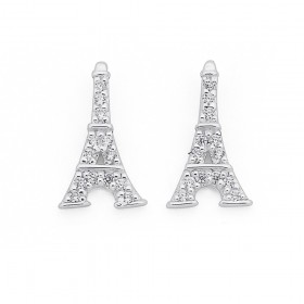 Cubic-Zirconia-Eiffel-Tower-Stud-Earrings-in-Sterling-Silver on sale