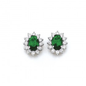 Sterling-Silver-Emerald-Cubic-Zirconia-Cubic-Zirconia-Cluster-Studs on sale