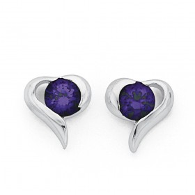 Purple-Cubic-Zirconia-Heart-Studs-in-Sterling-Silver on sale