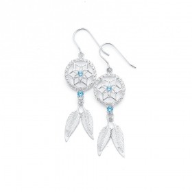 Aqua-Cubic-Zirconia-Dreamcatcher-Earrings-in-Sterling-Silver on sale
