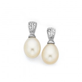 Sterling-Silver-White-Freshwater-Pearl-Cubic-Zirconia-Studs on sale