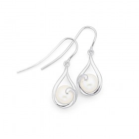Freshwater-Pearl-Earring-in-Sterling-Silver-Swirl-Setting on sale