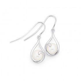 Sterling-Silver-Freshwater-Pearl-Swirl-Hook-Earrings on sale
