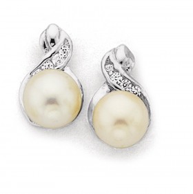 Freshwater-Pearl-Cubic-Zirconia-Crossover-Earrings-in-Sterling-Silver on sale