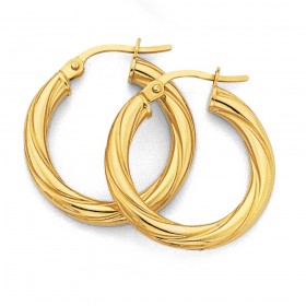 9ct+Gold+15mm+Twist+Hoop+Earrings