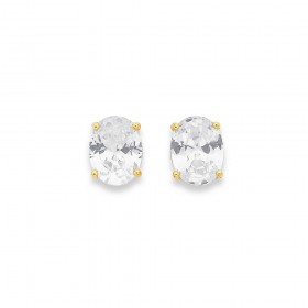 9ct+Gold+Oval+Cubic+Zirconia+Studs