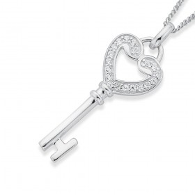 Cubic-Zirconia-Heart-Key-Pendant-in-Sterling-Silver on sale