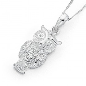 Sterling-Silver-Cubic-Zirconia-Owl-Pendant on sale
