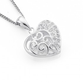 Cubic-Zirconia-Filigree-Puff-Heart-Pendant-in-Sterling-Silver on sale