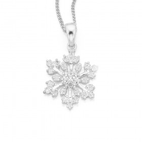 Sterling+Silver+Cubic+Zirconia+Snowflake+Pendant