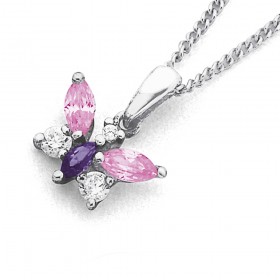 Pink-and-Purple-Cubic-Zirconia-Butterfly-Pendant-in-Sterling-Silver on sale