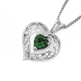 Green-Cubic-Zirconia-Filigree-Heart-Pendant-in-Sterling-Silver on sale