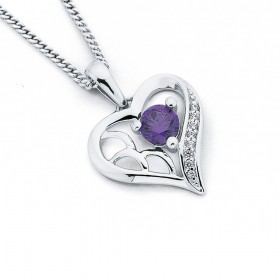 Purple-and-White-Cubic-Zirconia-Heart-Pendant-in-Sterling-Silver on sale