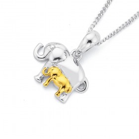 Elephant+Pendant+in+Sterling+Silver+%26amp%3B+Gold+Plated