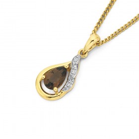 9ct-Gold-Smokey-Quartz-Diamond-Pendant on sale