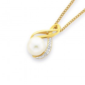 Freshwater-Pearl-Diamond-Pendant-in-9ct-Yellow-Gold on sale