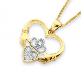 9ct-Diamond-Claddagh-Heart-Pendant on sale