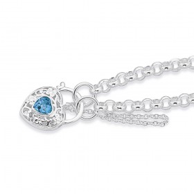 19cm-Belcher-Bracelet-with-Blue-Topaz-Padlock-in-Sterling-Silver on sale