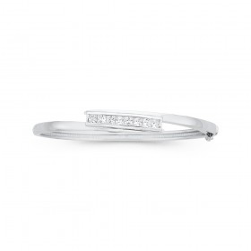 Princess-Cut-Cubic-Zirconia-Crossover-Bangle-in-Sterling-Silver on sale