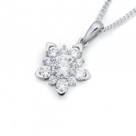 Sterling-Silver-Cubic-Zirconia-Snowflake-Pendant on sale