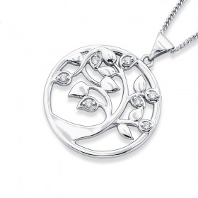 Sterling+Silver+Cubic+Zirconia+Tree+of+Life+Pendant