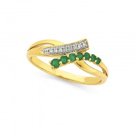 9ct+Emerald+%26amp%3B+Diamond+Ring
